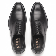 Top view of black leather Oxford shoes for men