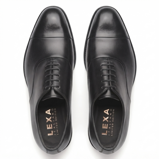 Black Leather Cap Toe Oxford Shoes for Men