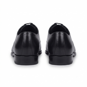 Back view of black leather Oxford shoes