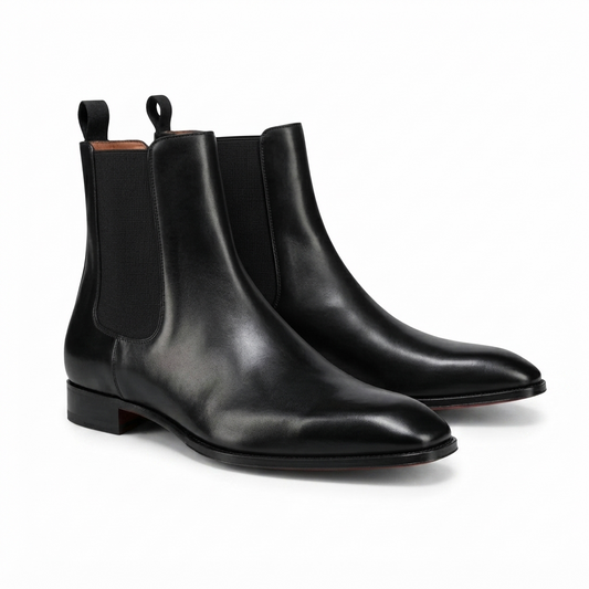 Black Leather Chelsea Boots for Men