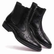 Black Leather Chelsea Boots with Croc Panel