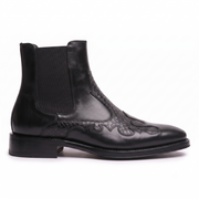 Black Leather Chelsea Boots with Croc Panel