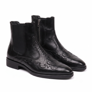 Black Leather Chelsea Boots with Croc Panel