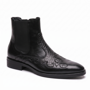 Black Leather Chelsea Boots with Croc Panel