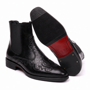 Black Leather Chelsea Boots with Croc Panel