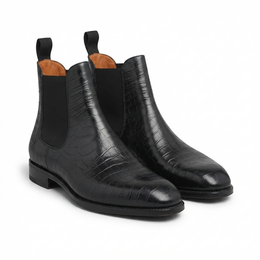 Black Leather Fenland Slip On Chelsea Boots