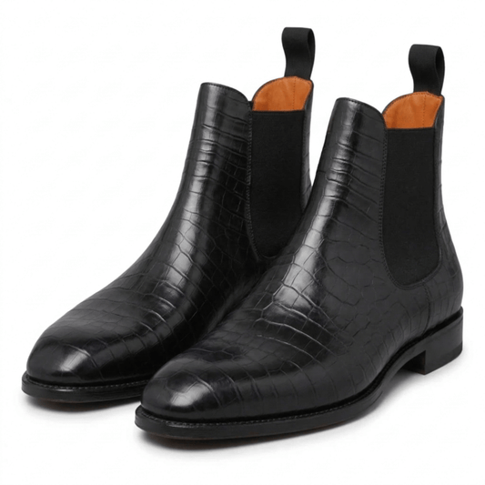 Black Leather Fenland Slip On Chelsea Boots