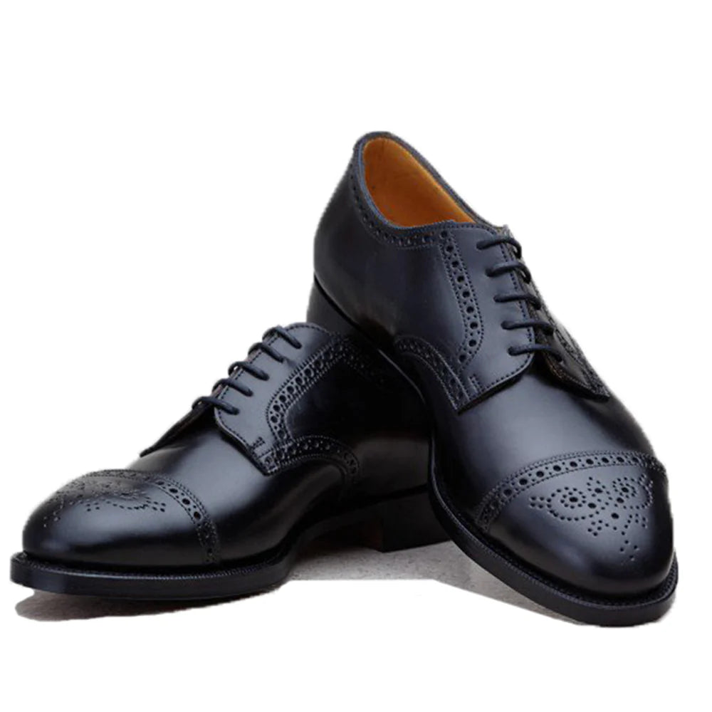 Black Leather Friars Brogue Derby Shoes