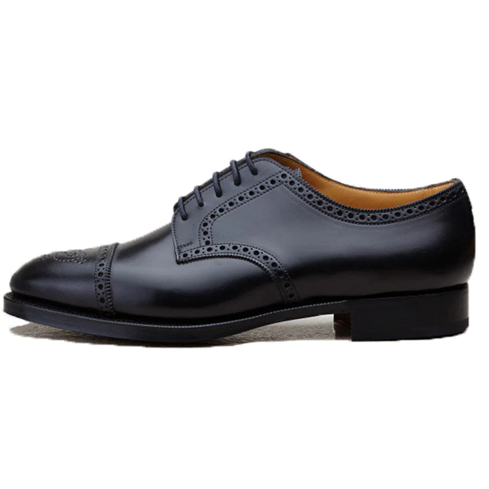 Black Leather Friars Brogue Derby Shoes