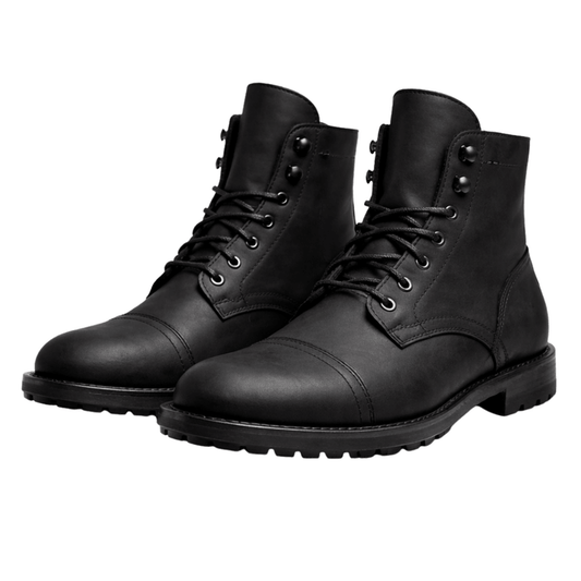 Black Leather Lace-Up Ankle Boots for Men