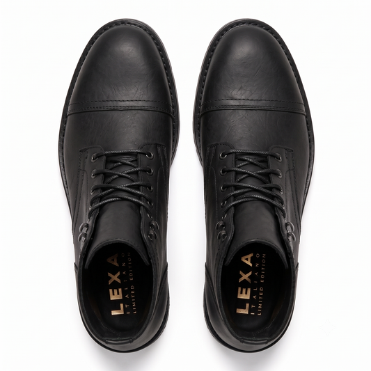 Black Leather Lace-Up Ankle Boots for Men