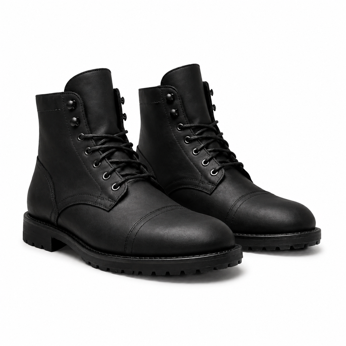 Black leather lace-up ankle boots for men