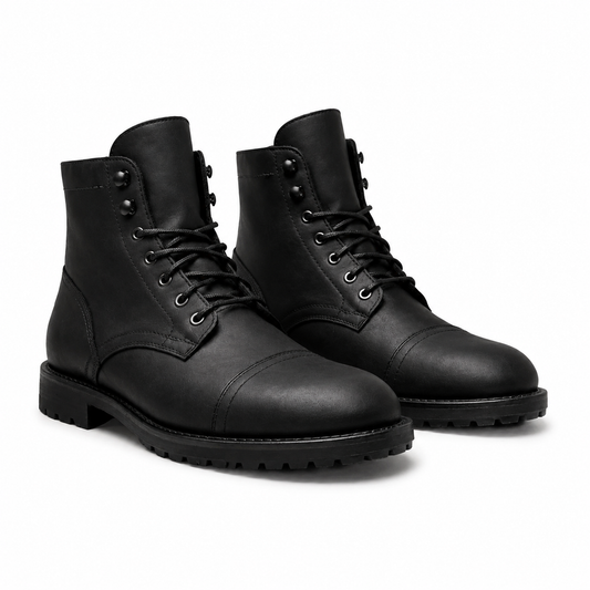 Black Leather Lace-Up Ankle Boots for Men