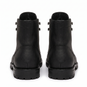 Back view of black leather ankle boots