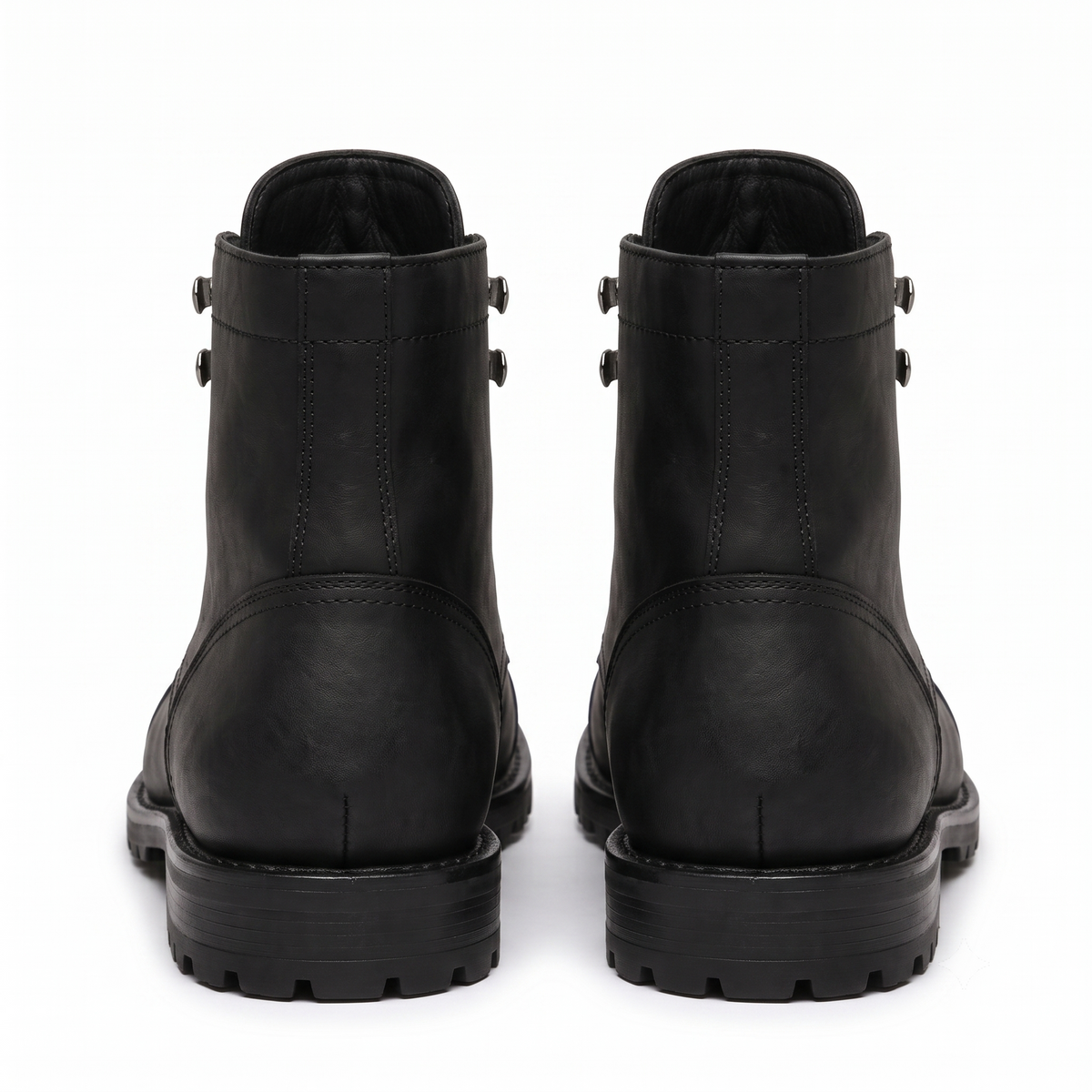 Back view of black leather ankle boots