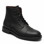 Side view of black leather lace-up ankle boot