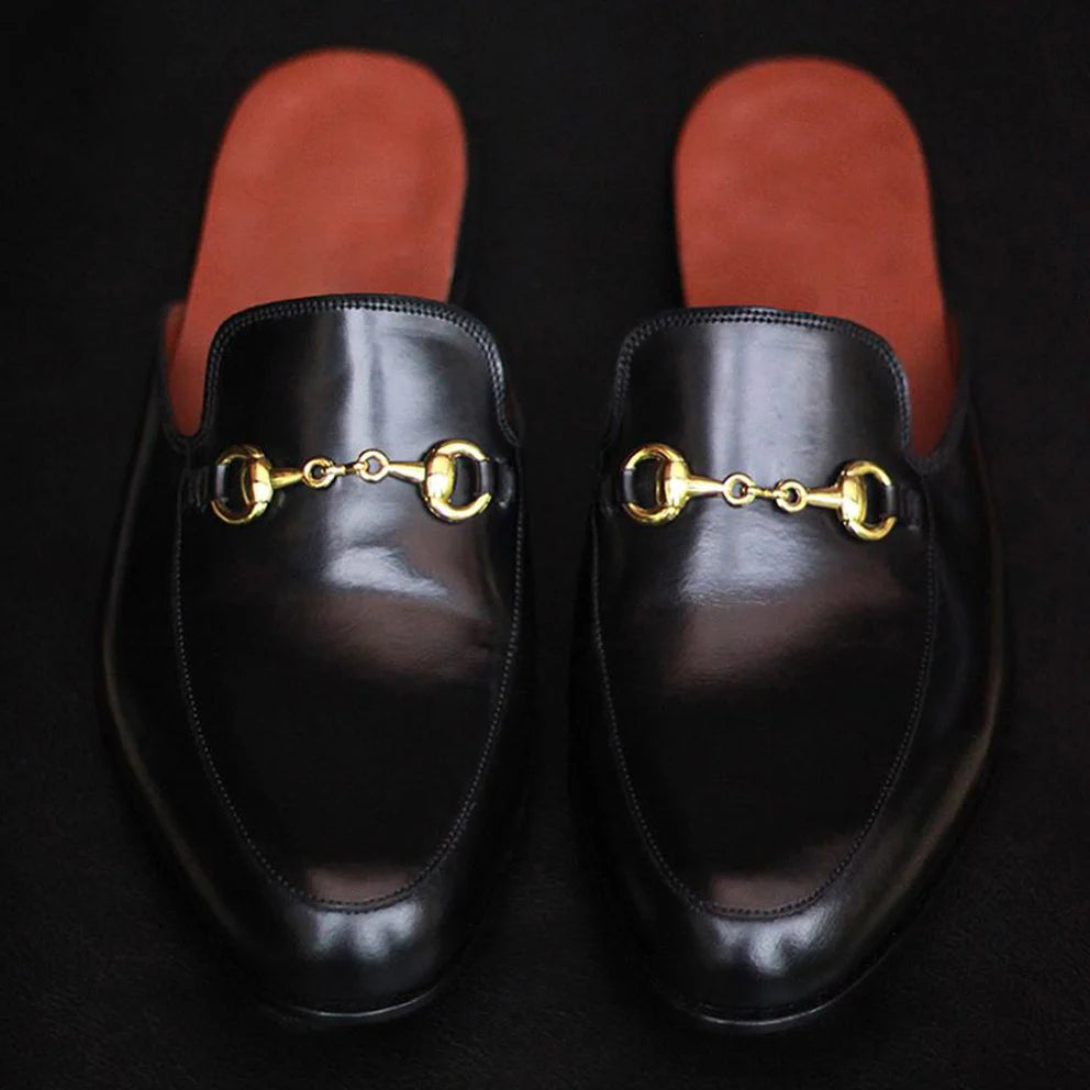 Black Leather Leiria Horsebit Slippers