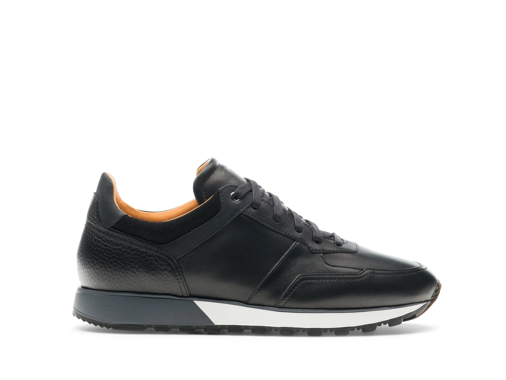 Black Leather Nausori Lace Up Running Sneaker Shoes