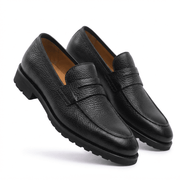 Black Leather Penny Loafers for Men