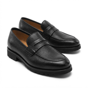 Black Leather Penny Loafers for Men