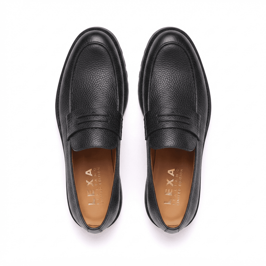 Black Leather Penny Loafers for Men