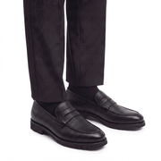 Black Leather Penny Loafers for Men