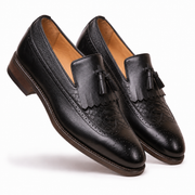 Black Leather Tassel Brogue Dress Loafers for Men