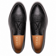 Black Leather Tassel Brogue Dress Loafers for Men