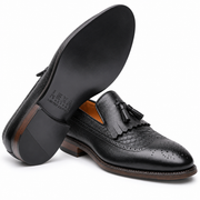 Black Leather Tassel Brogue Dress Loafers for Men