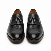 Black Leather Tassel Brogue Dress Loafers for Men