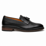 Black Leather Tassel Brogue Dress Loafers for Men