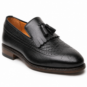Black Leather Tassel Brogue Dress Loafers for Men
