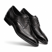 Black Leather Wingtip Brogue Derby Shoes for Men