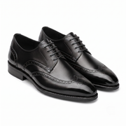 Black Leather Wingtip Brogue Derby Shoes for Men