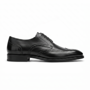 Black Leather Wingtip Brogue Derby Shoes for Men