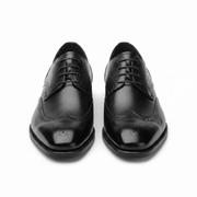 Black Leather Wingtip Brogue Derby Shoes for Men