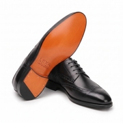 Black Leather Wingtip Brogue Derby Shoes for Men