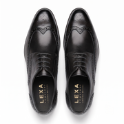 Black Leather Wingtip Brogue Derby Shoes for Men