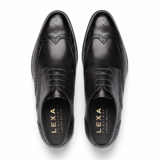 Black Leather Wingtip Brogue Derby Shoes for Men