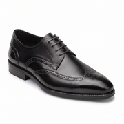 Black Leather Wingtip Brogue Derby Shoes for Men