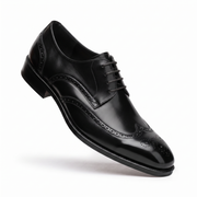 Black Leather Wingtip Brogue Derby Shoes for Men