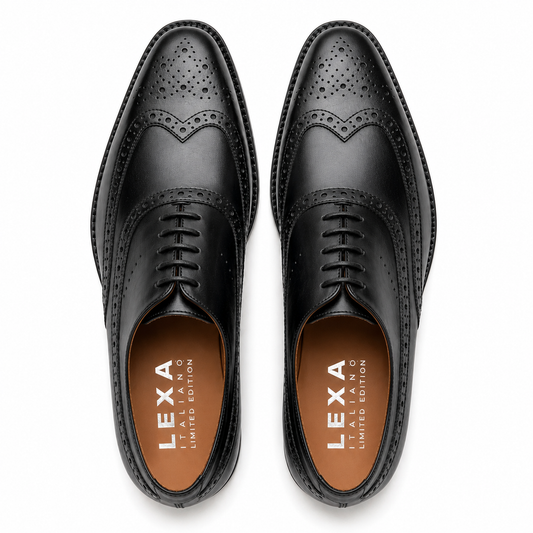 Black Leather Wingtip Brogue Oxford Shoes
