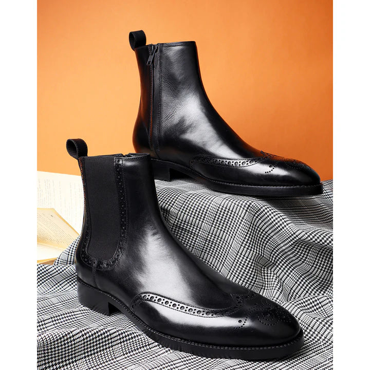 Black Mirror Glossed Wingtip Chelsea Boot