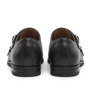 Black Pebble Grain Double Monk Strap Leather Shoes