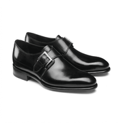 Black patent leather monk strap shoes for men