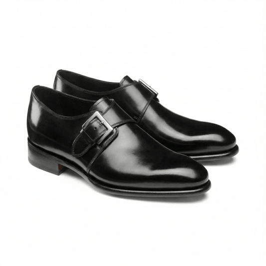 Black Single Monk Strap Leather Shoes