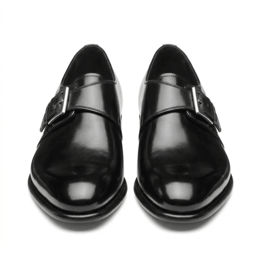 Black Single Monk Strap Leather Shoes