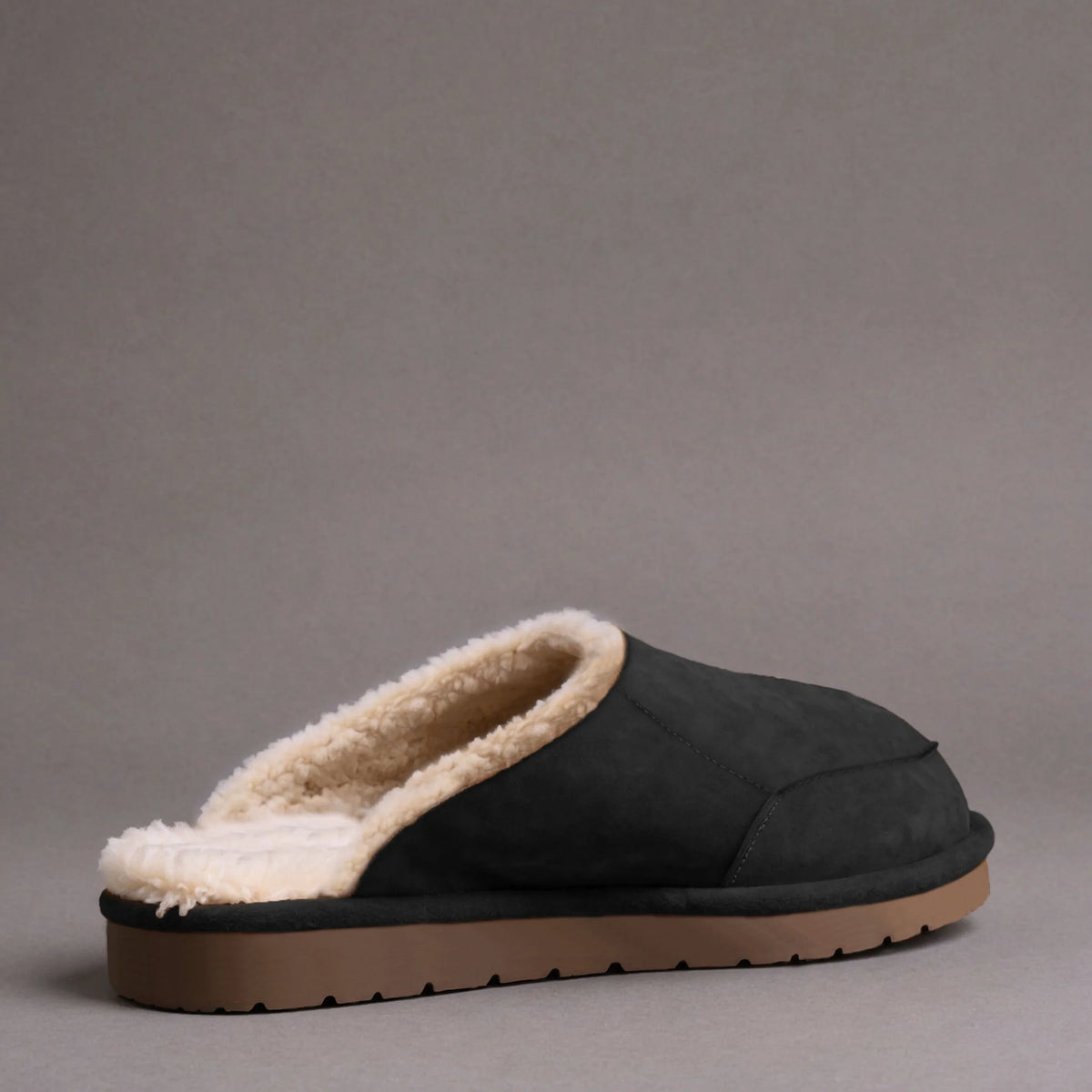 Black Suede Leather Eliana Fur Lined Slippers