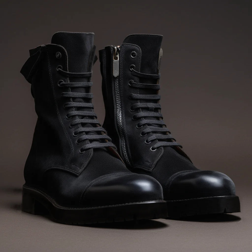 Black Suede Leather Oriella Lace-Up Chunky Derby Boots