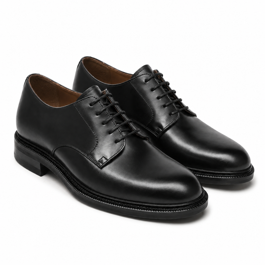 Black Vegano Plain Toe Derby Shoes for Men